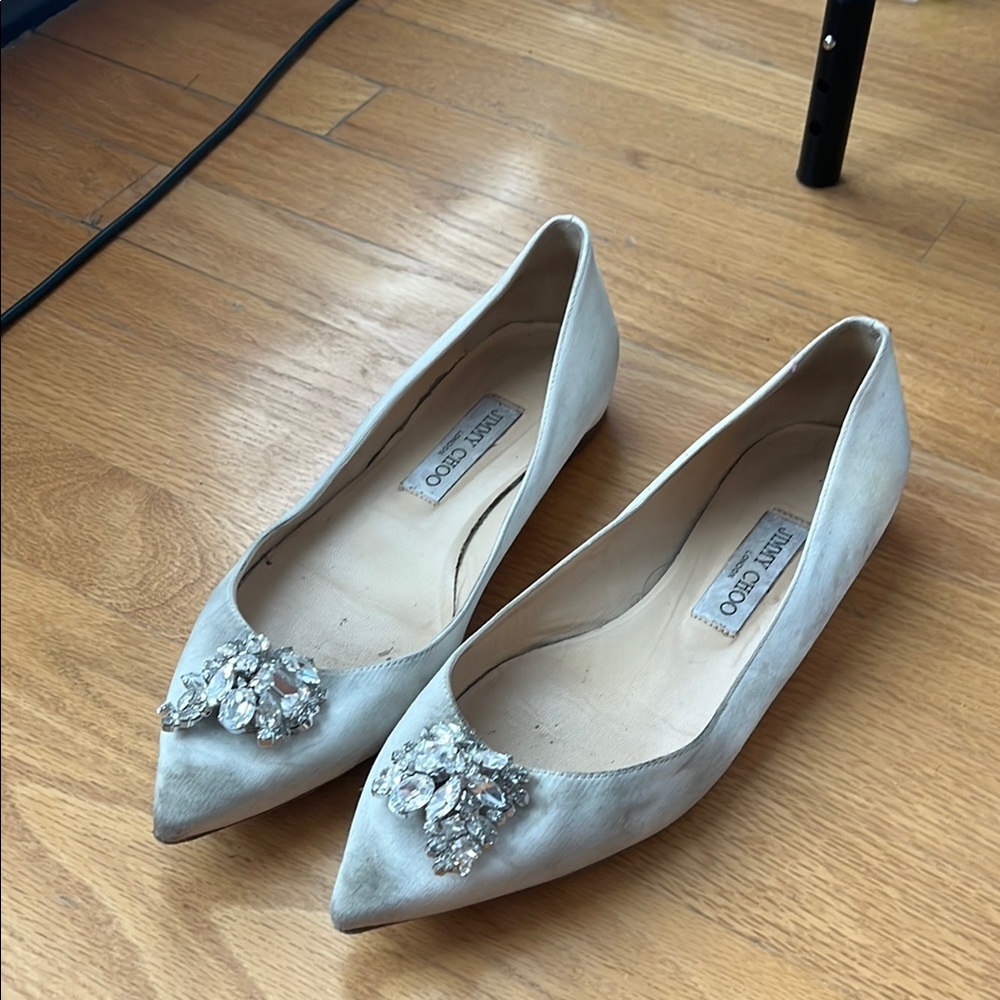 Jimmy Choo Women's White Embellished Flats